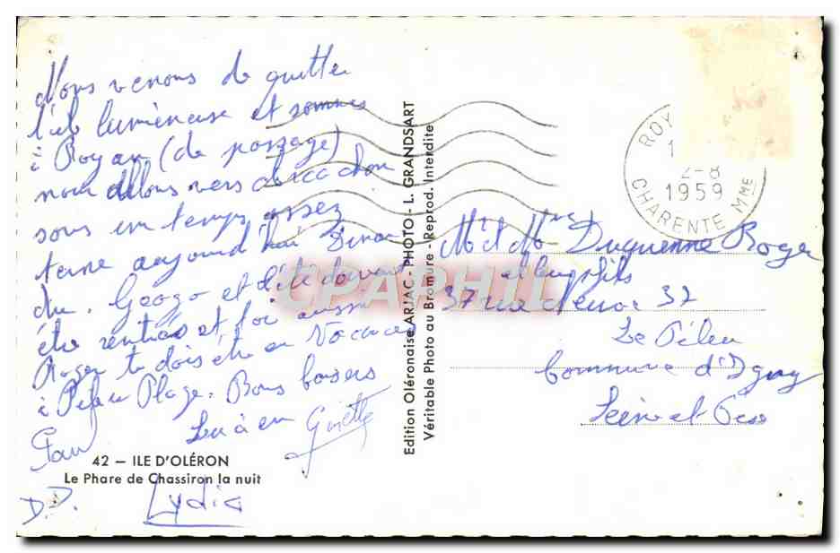 CPM Ile D'Oleron Phare de Chassiron la Nuit Phare  — Rückseite