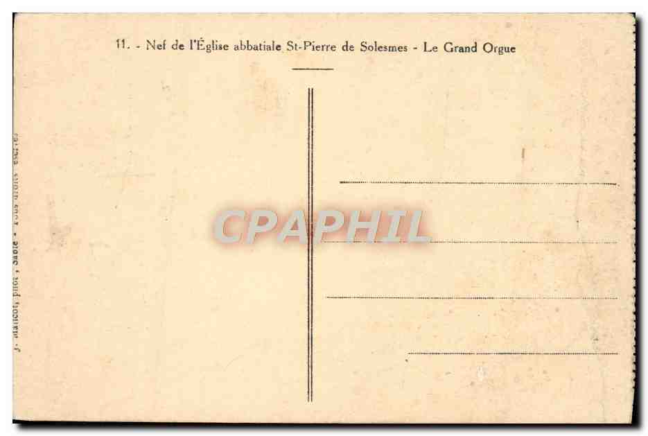 CPA Nef de l'eglise abbatiale St Pierre de Solesmes Le grand orgue  — Rückseite