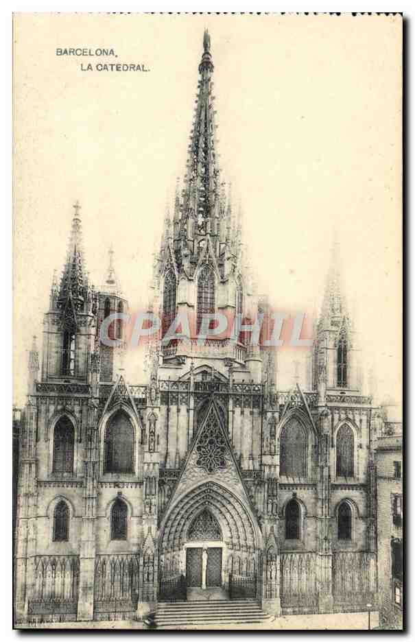 Barcelone, La Cathédrale — vue de la façade gothique — Phototypie de Hauser, Benet - Madrid