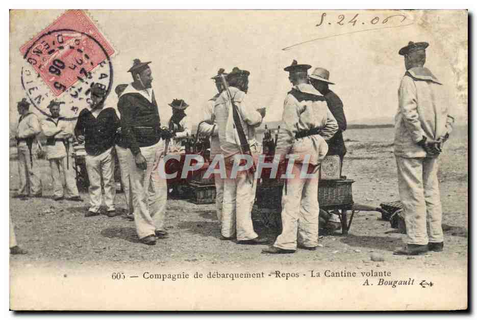 CPA Bateau Guerre Compagnie de debarquement Repos La cantine volante 