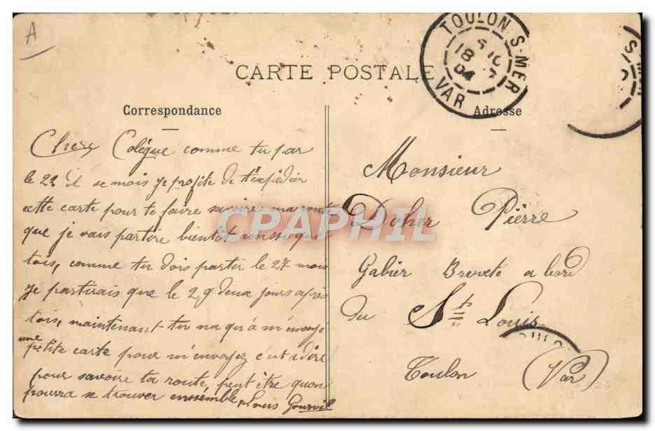 Marine Française — Exercice de signaux à bras à bord d'un cuirassé — Éditeur A. Couturier, n° 422 — Reverso