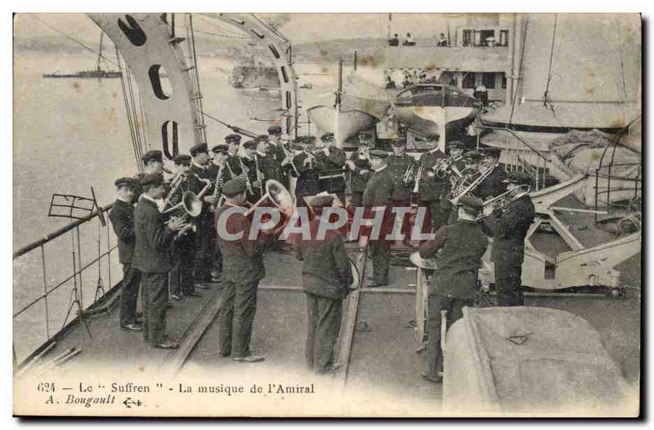CPA Bateau Guerre Le suffren La musique de l'am=iral 