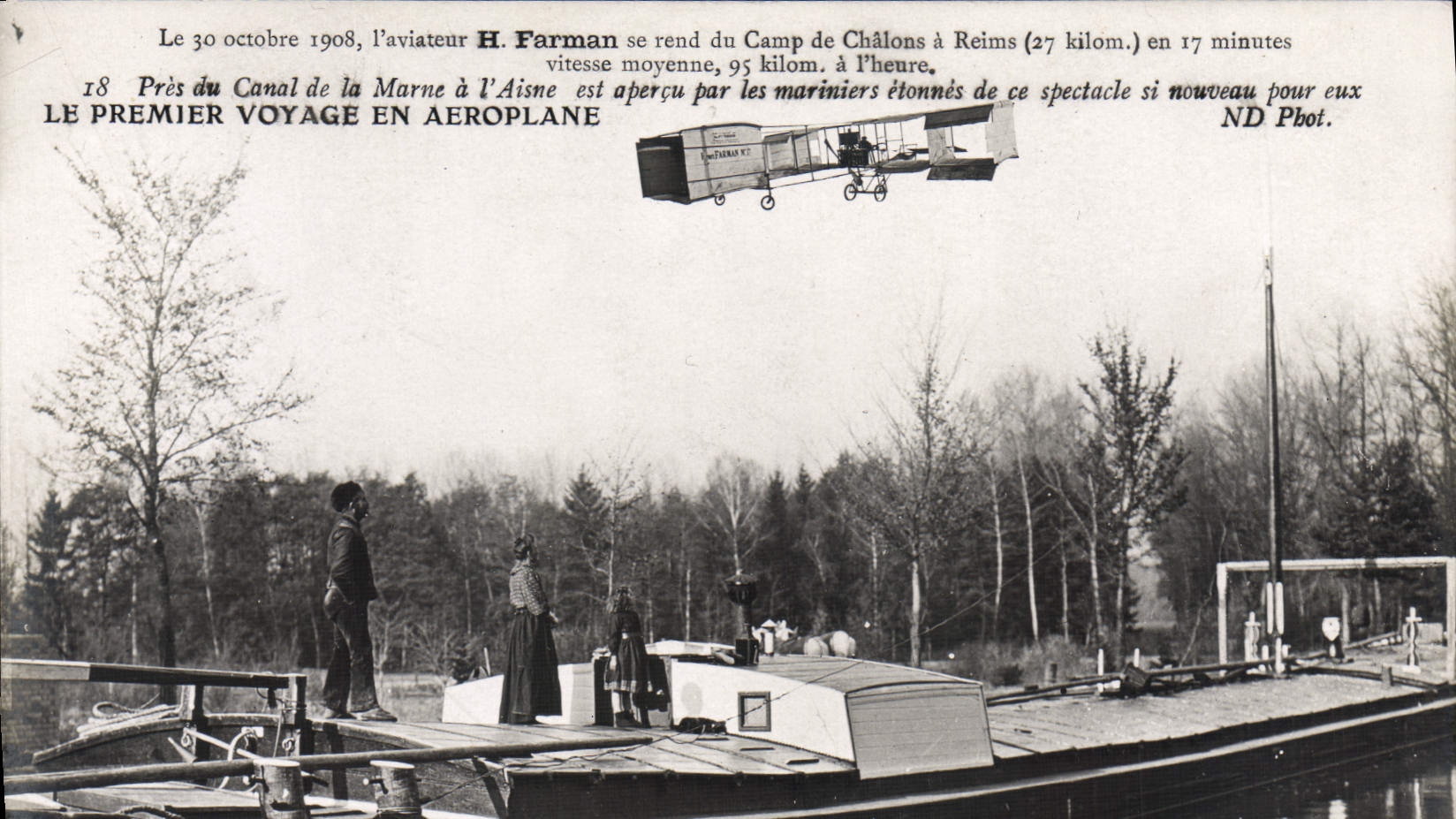 CPA Avion Aviation Pres du canal de la Marne a l'Aisne Premier voyage en aeroplane 