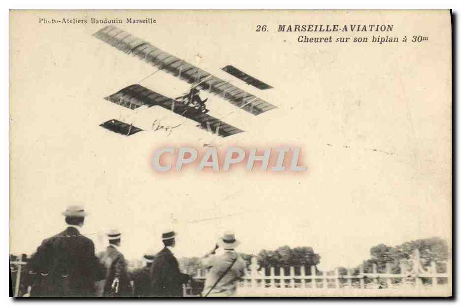 CPA Avion Aviation Marseille Aviation Cheuret sur son biplan 