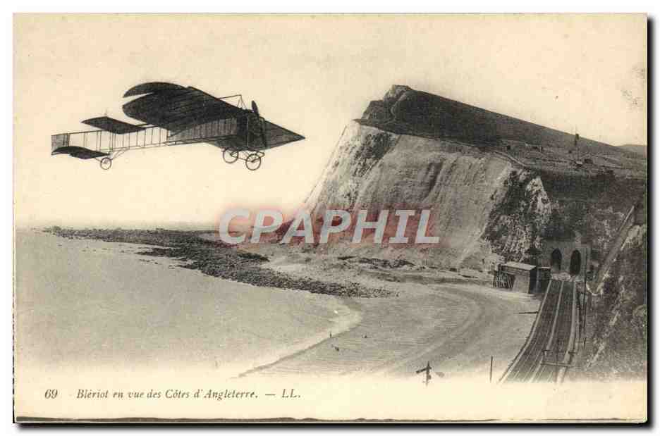 CPA Avion Aviation Bleriot en vue des cotes d'Angleterre