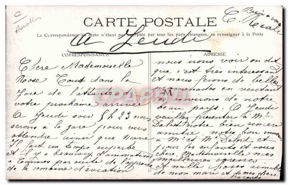 CANNES — Grande Semaine d'Aviation — 27 Mars–3 Avril 1910 — Van DUMAL, Cannes — Rückseite