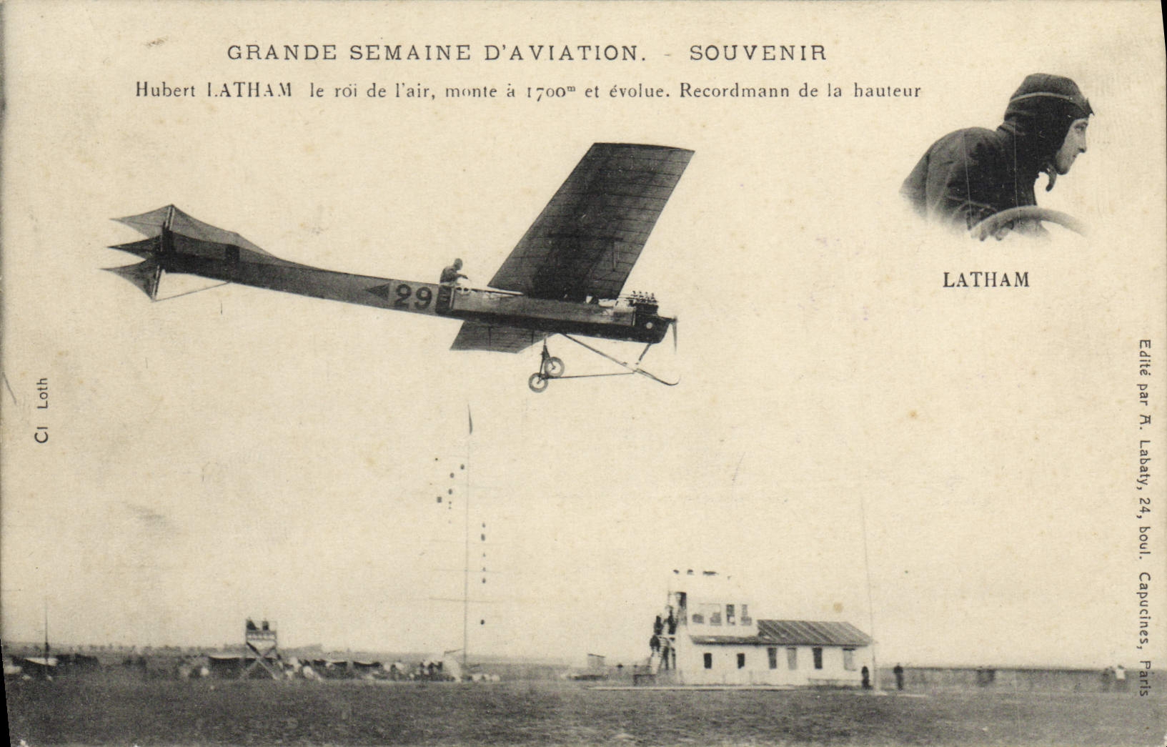 CPA Avion Aviation Grande semaine d'aviation Hubert Latham le roi de l'air Recordman de la hauteur 