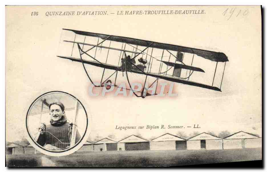 CPA Avion Aviation Quinzaine d'aviation Le Havre Trouville Deauville Legagneux