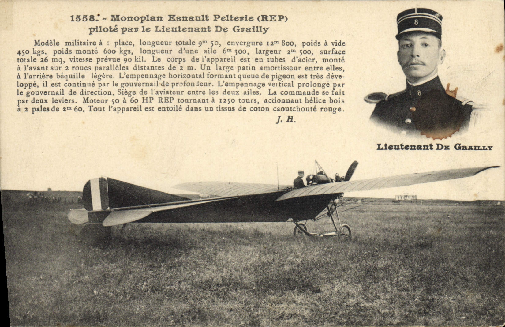 CPA Avion Aviation Monoplan Esnault Pelterie Lieutenant De Grailly