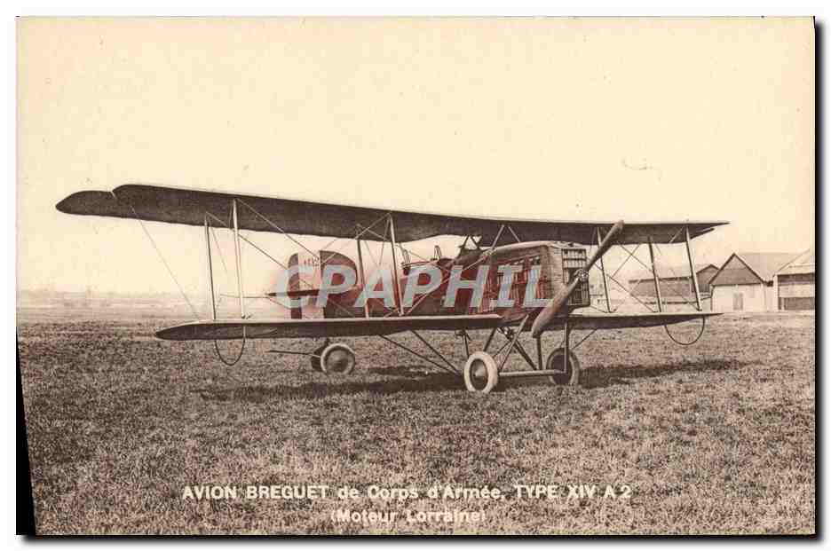 CPA Avion Aviation Avion Breguet de Corps d'armee Type XIV Moteur lorraine