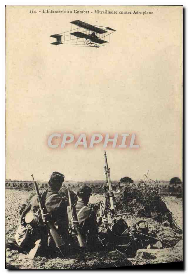 CPA Avion Aviation L'infanterie au combat Mitrailleuse contre Aeroplane 