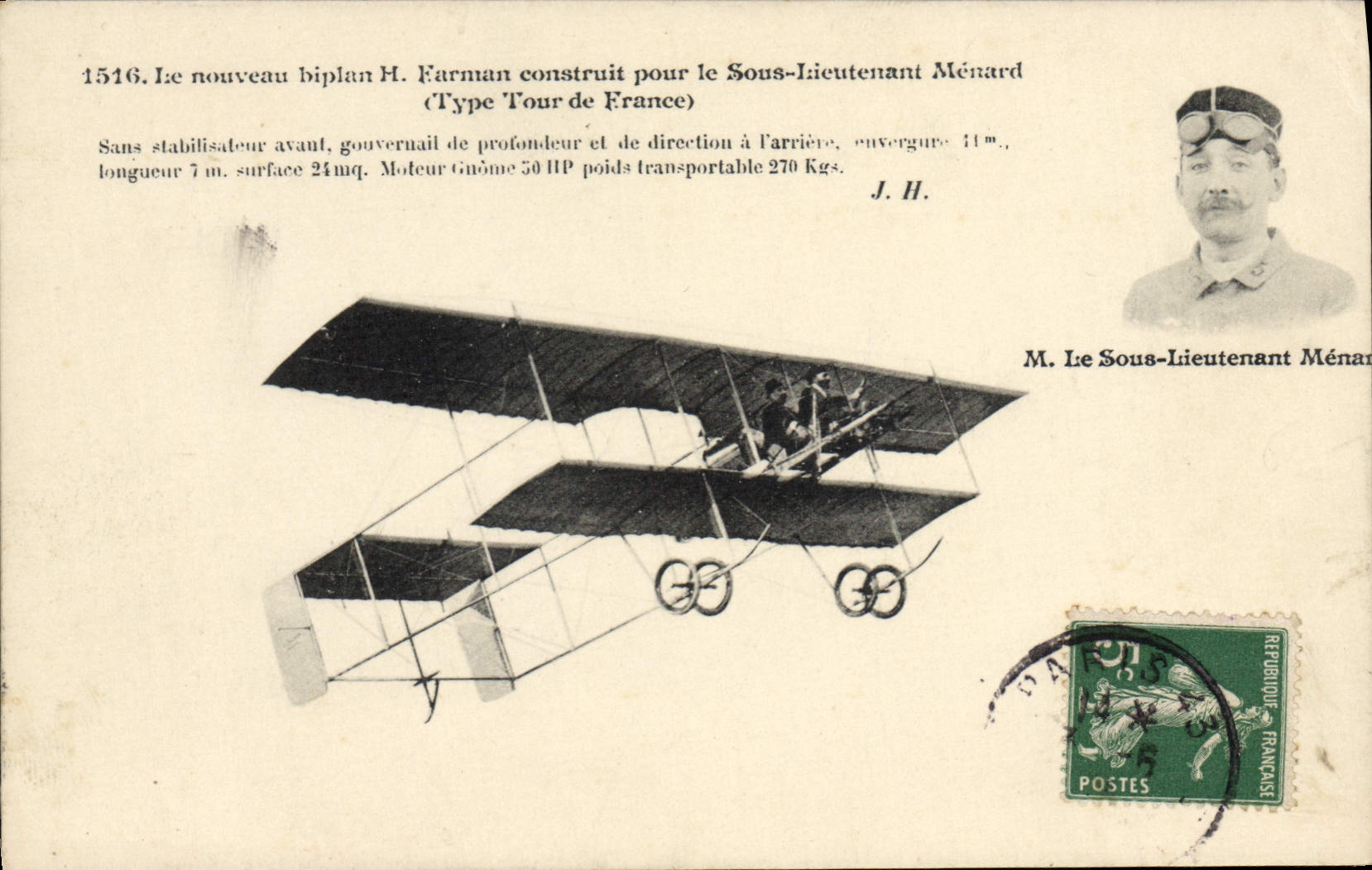 Biplan H. Farman — Type Tour de France — pour le Sous-Lieutenant Ménard — J. Hauser, Paris