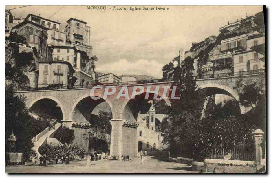 CPA Monaco Place Et Eglise Sainte Devote