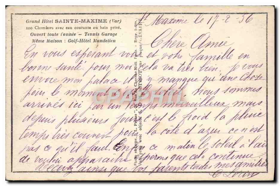 CPA Saint Maxime Grand hotel — Verso