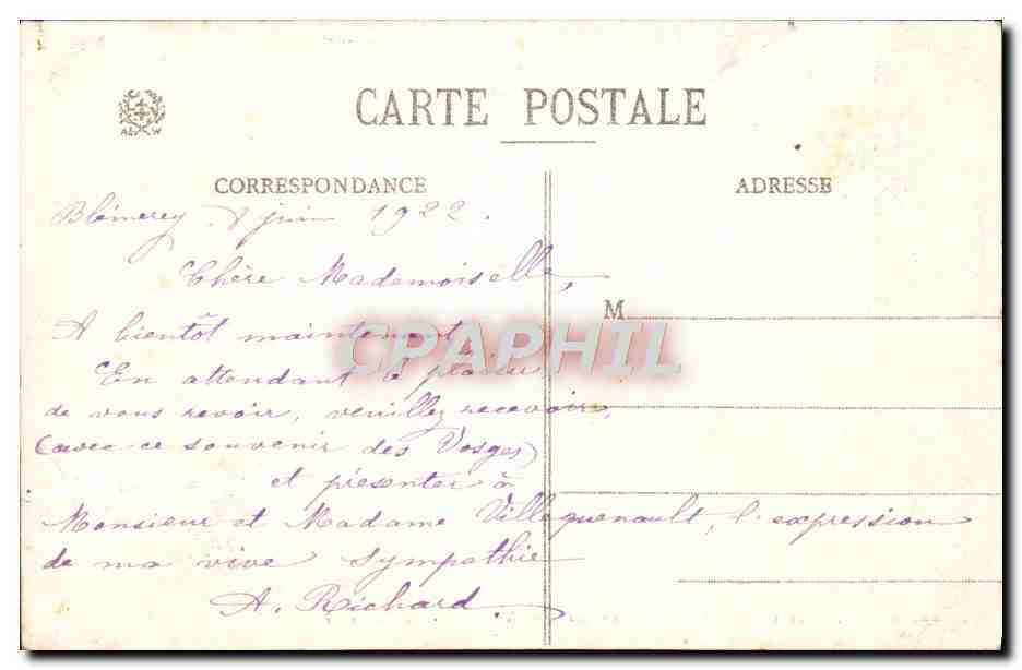 CPA Les Hautes Vosges Le Lac Noir — Rückseite