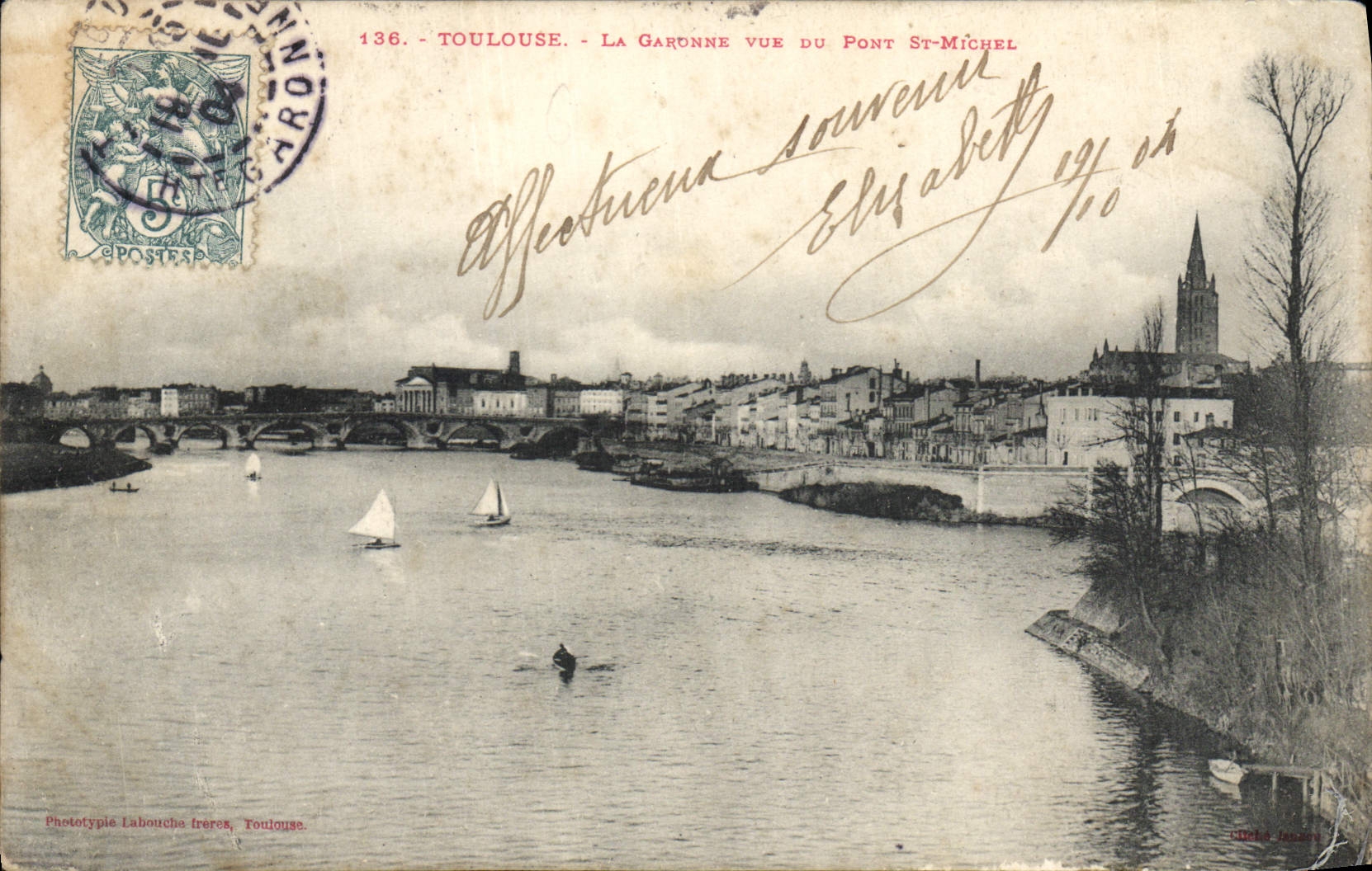 Toulouse - La Garonne vue du Pont Saint-Michel — Phototypie Labouche frères, Toulouse, n°136