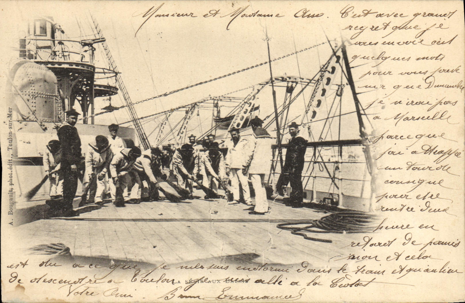 Équipage à bord d'un navire — Toulon-sur-Mer — A. Bougault, phot.édit. - Recto