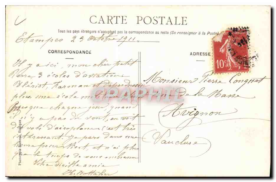 CPA Avion Aviation Etampes Biplan Farman et monoplan Bleriot  — Rückseite