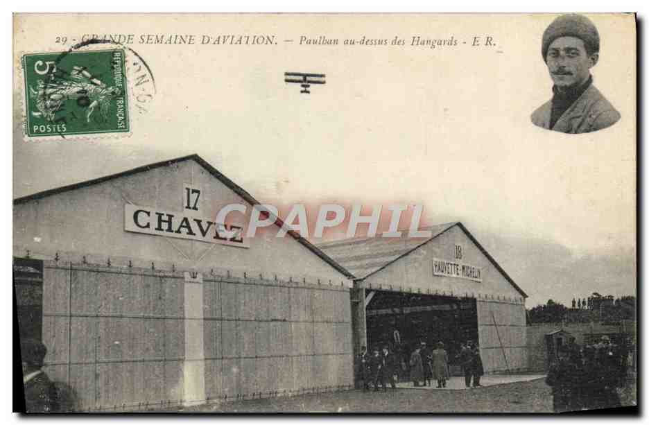 CPA Avion Aviation Grande semaine d'aviation Paulhan au dessus de hangards Chavez Vignette 