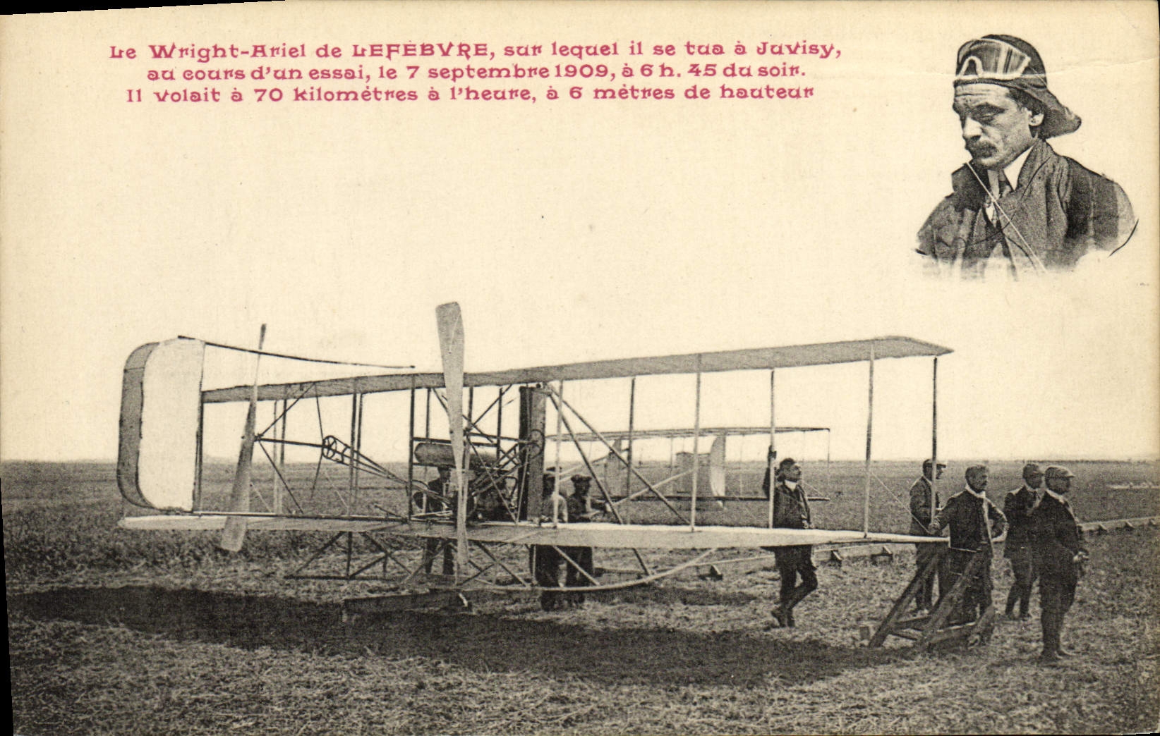 Le Wright-Ariel de Lefebvre — accident à Juvisy le 7 septembre 1909 — éditeur S.R.A.