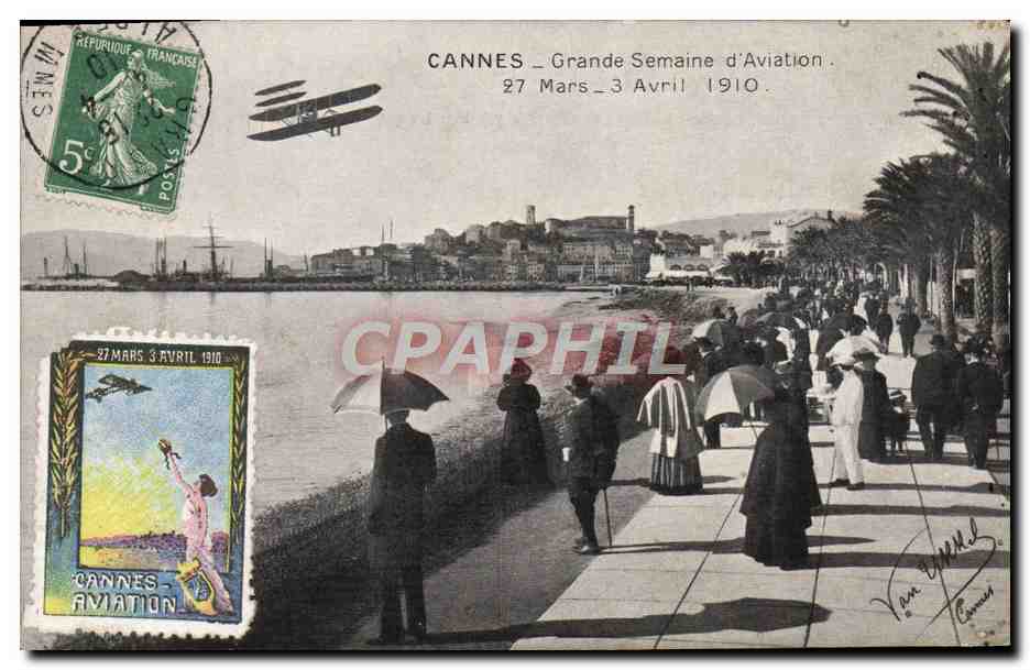 CPA Avion Aviation Cannes Grande semaine d'aviation 27 mars 3 avril 1910