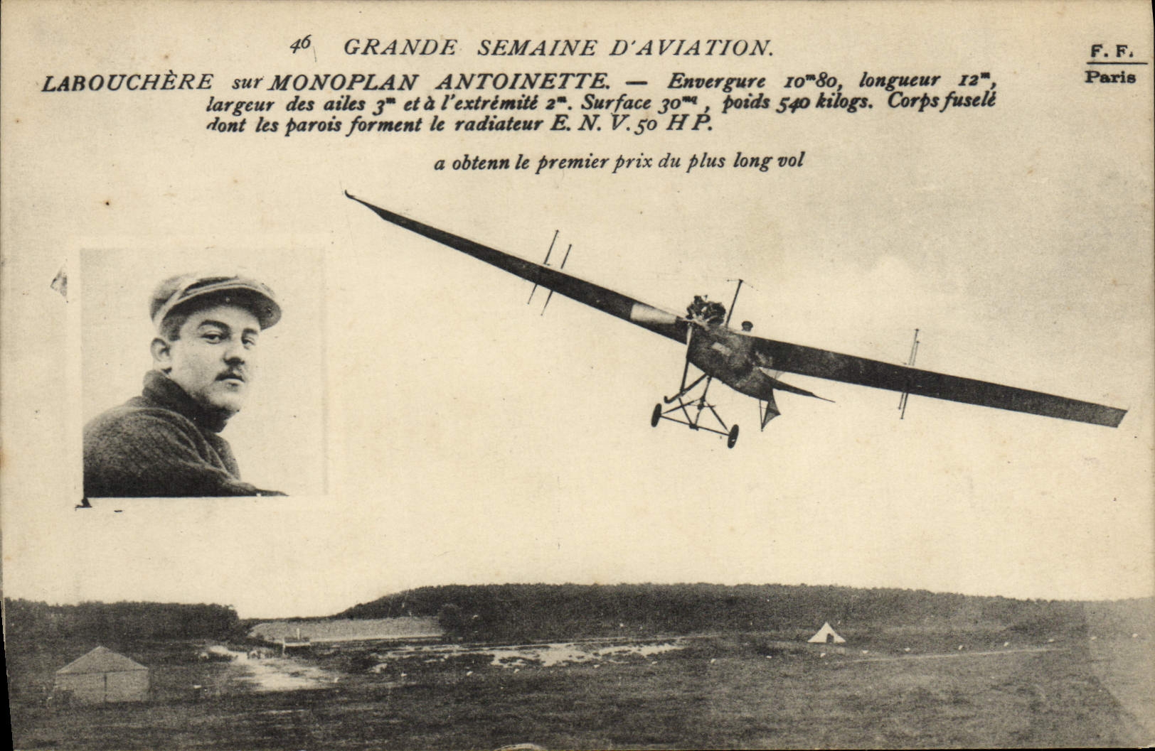 Labouchère sur monoplan Antoinette — Grande Semaine d'Aviation — F.F. Paris n°46