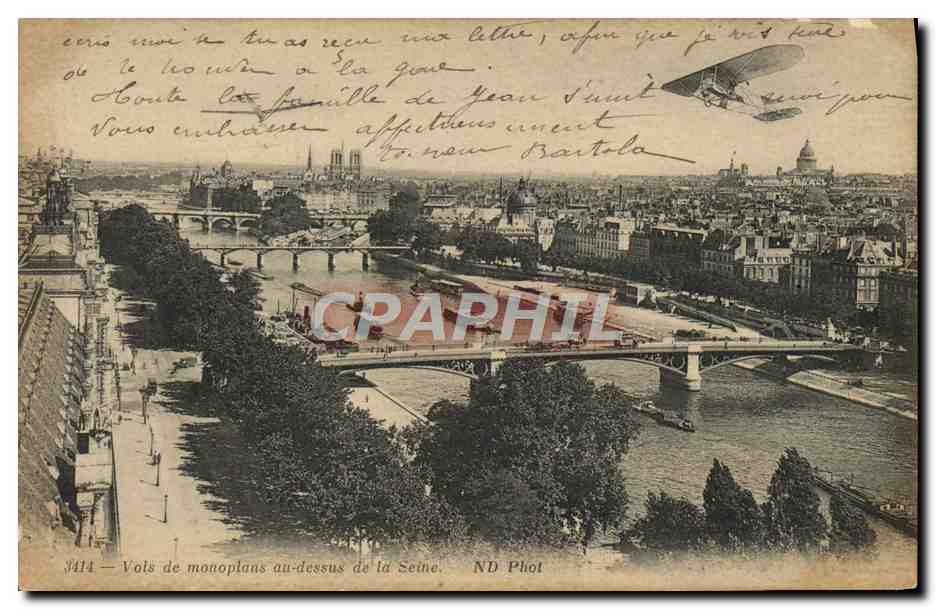 CPA Avion Aviation Paris Vols de monoplans au dessus de la Seine 