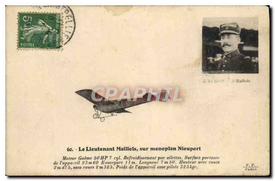 CPA Avion Aviation Le lieutenant Maillols sur monoplan Nieuport 