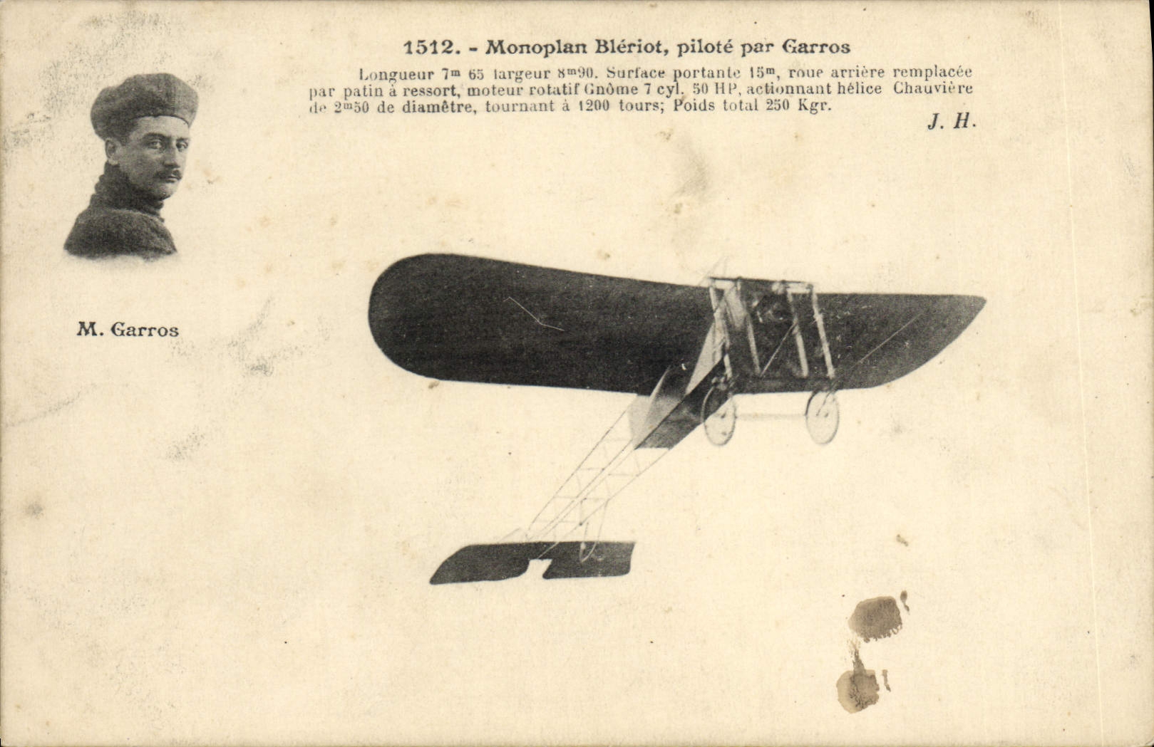 CPA Avion Aviation Monoplan Bleriot pilote par Garros 