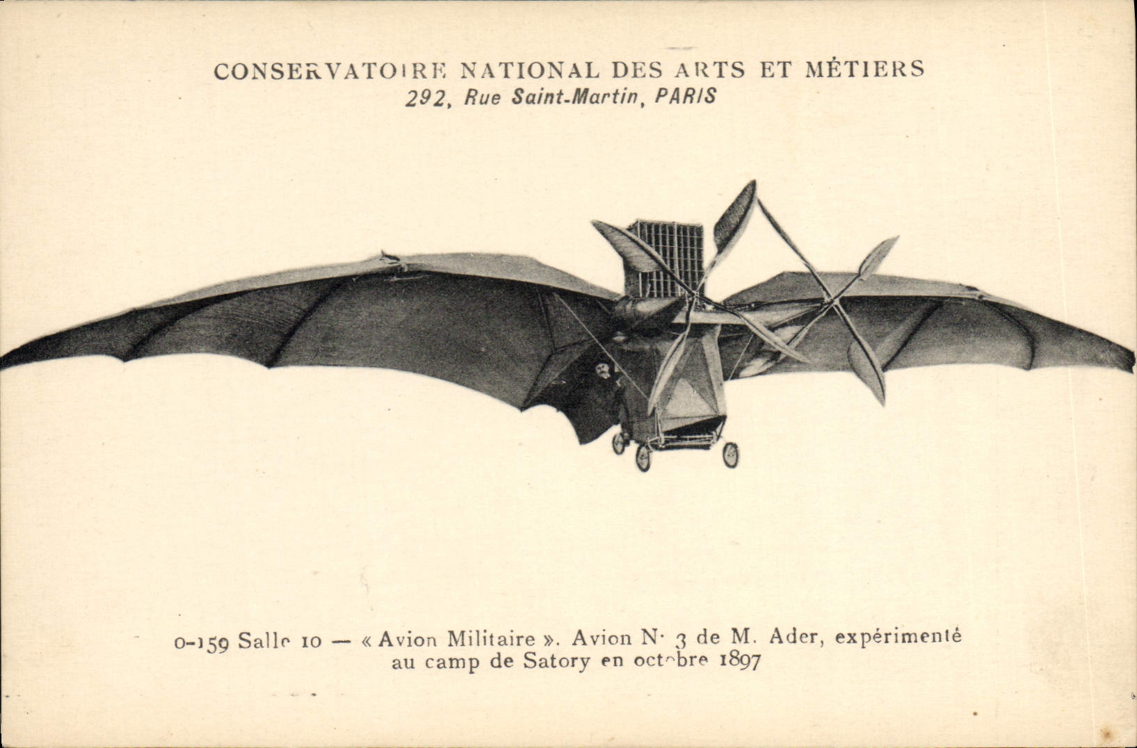 CPA Avion Aviation Conservatoire National des Arts et Metiers Rue Saint Martin Avion militaire Ader Camp de Satory 