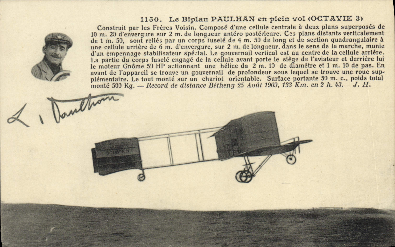 CPA Avion Aviation Le biplan Paulhan en plein vol 