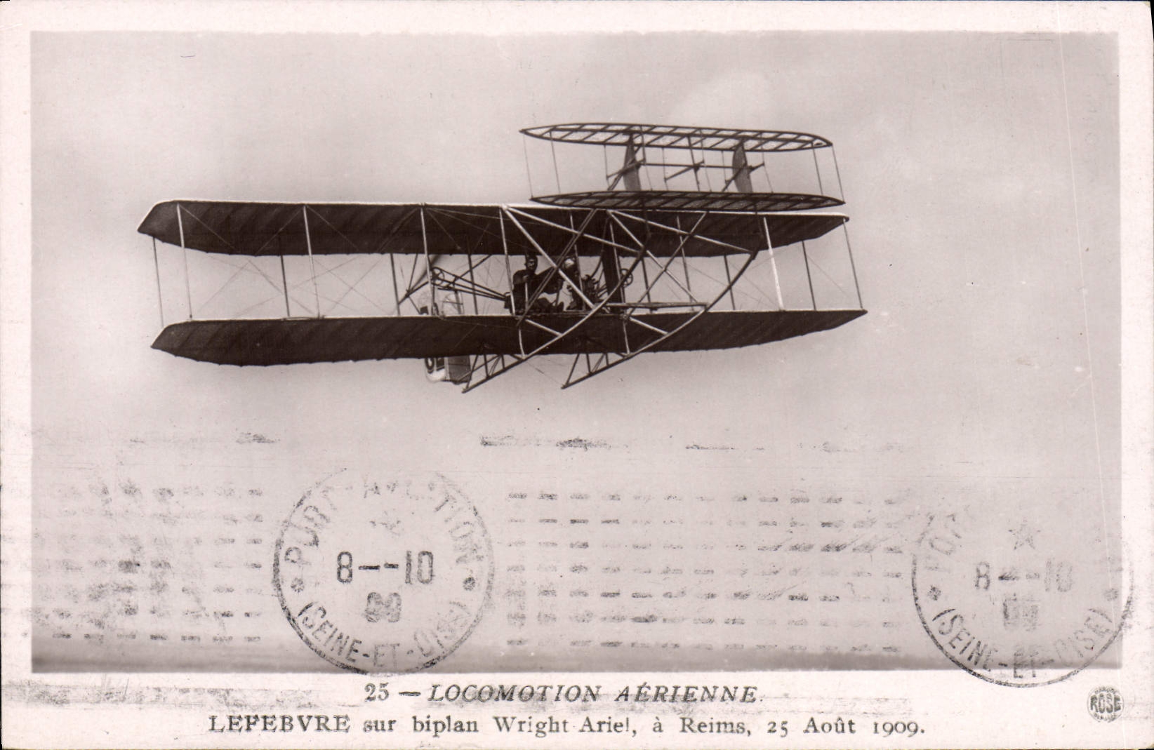CPA Avion Aviation Lefebvre sur biplan Wright Ariel a Reims 