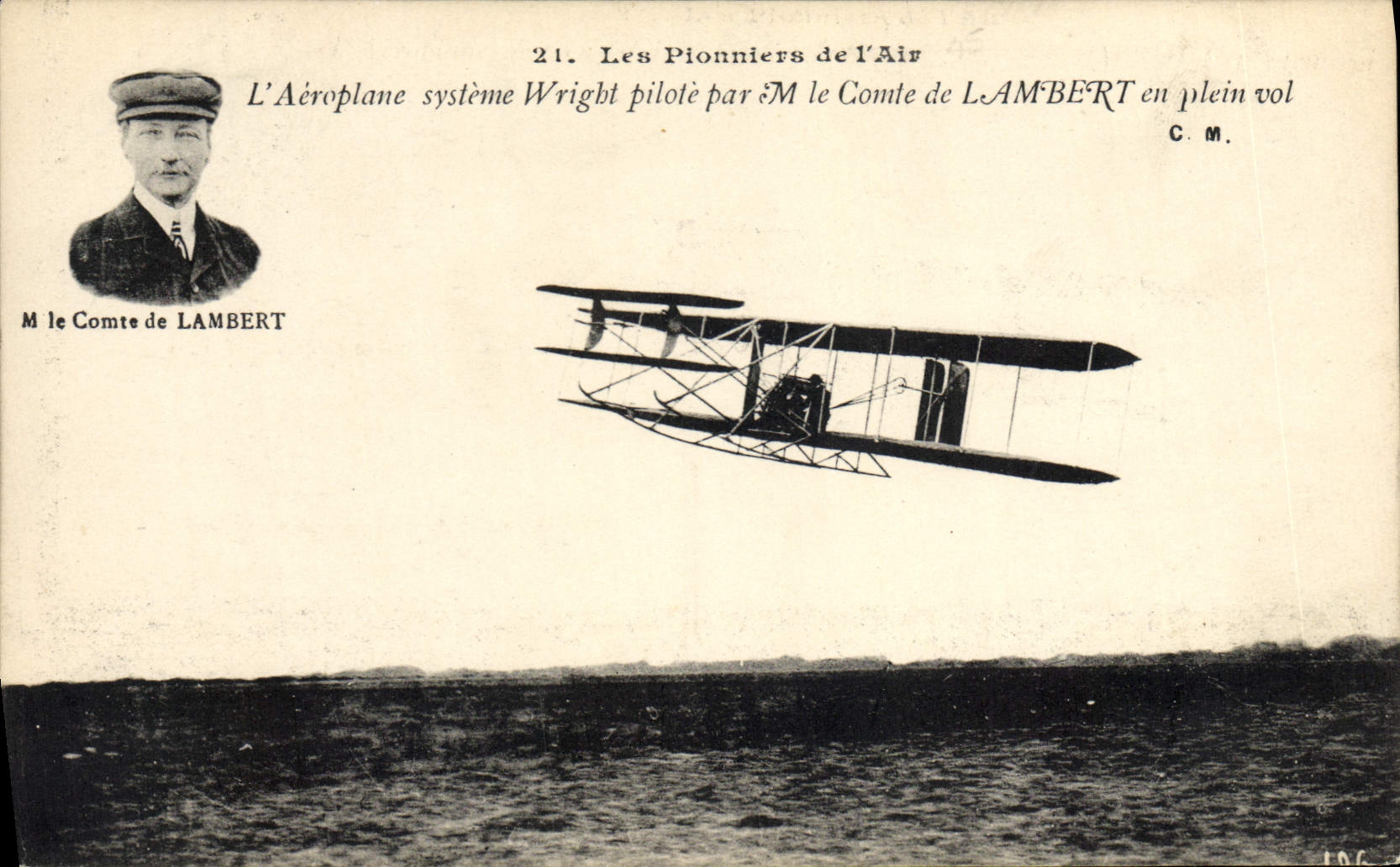 CPA Avion Aviation L'aeroplane Systeme Wright pilote par le comte de Lambert en plein vol 
