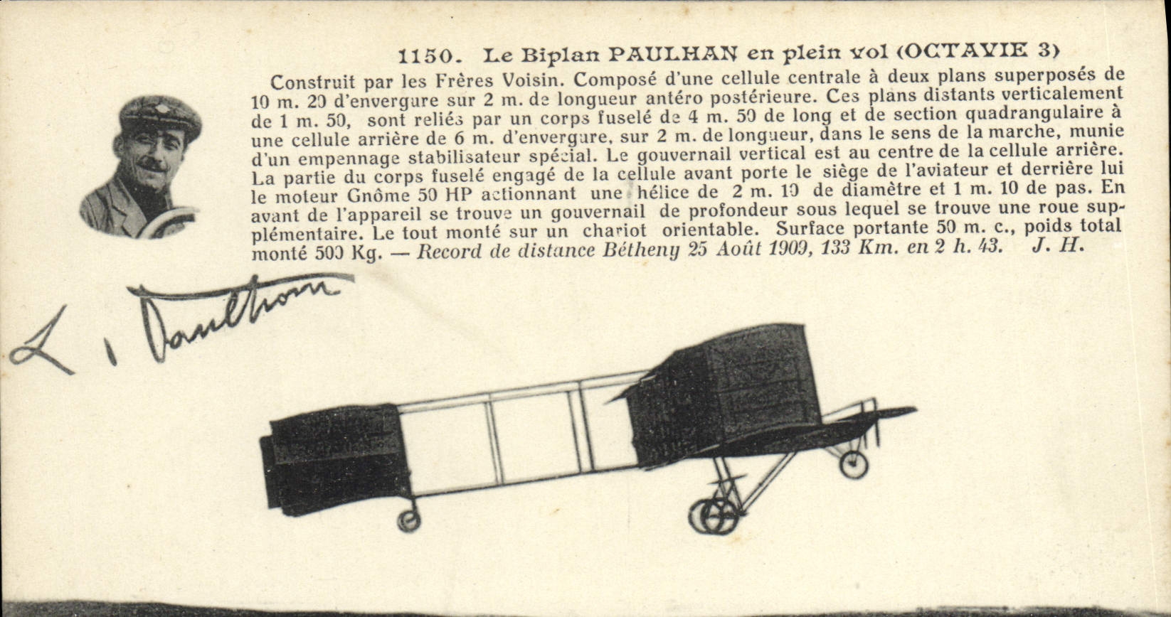 CPA Avion Aviation Le biplan Paulhan en plein vol Octavie 3
