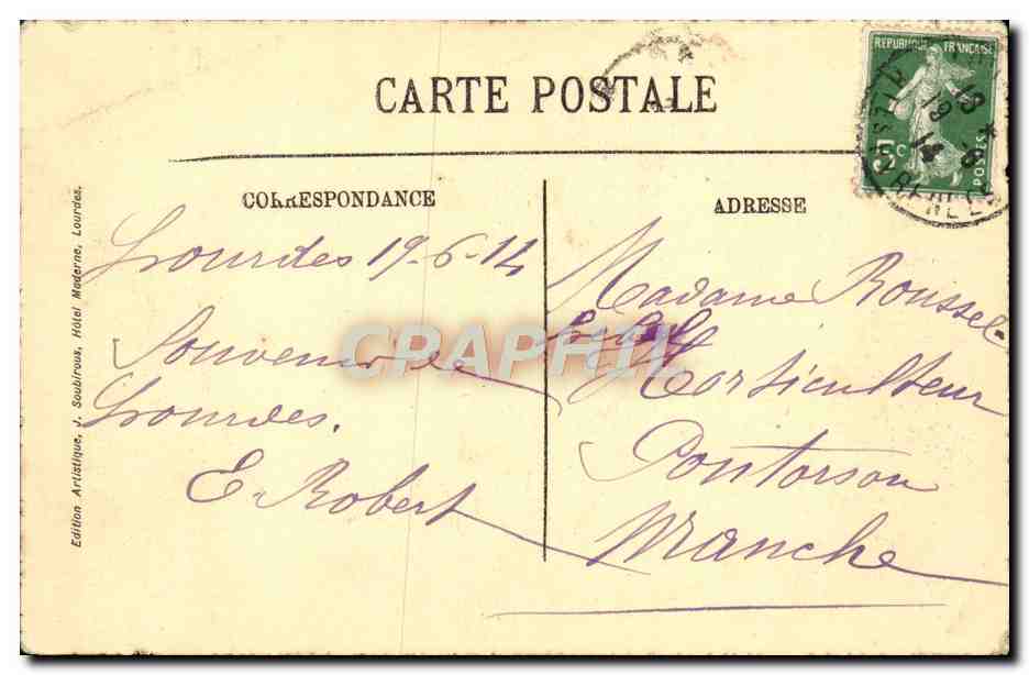 CPA Lourdes La Basilique — Verso