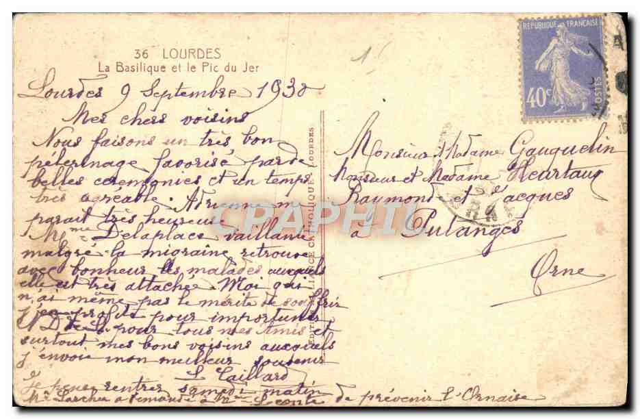 CPA Lourdes La Basilique — Verso