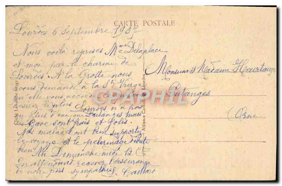 CPA Lourdes La Basilique — Verso