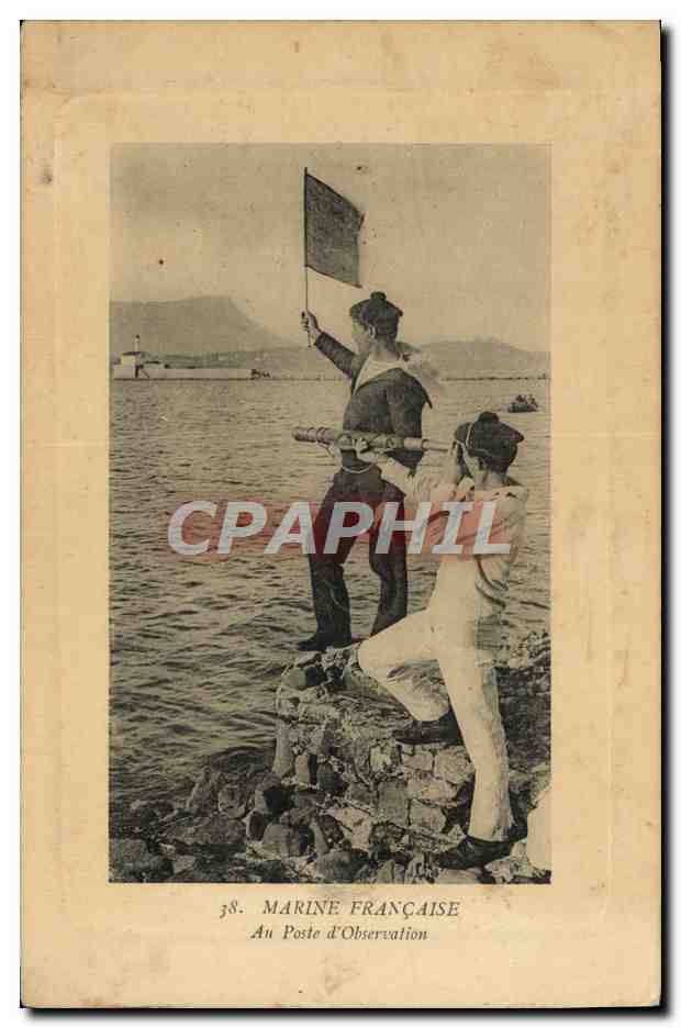 CPA Bateau de guerre Marine francaise Au poste d'observation
