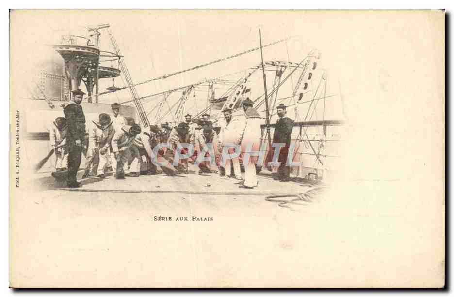 Équipage à bord d'un navire — Série aux Balais — Phot. A. Bougault, Tohono-sur-Mer