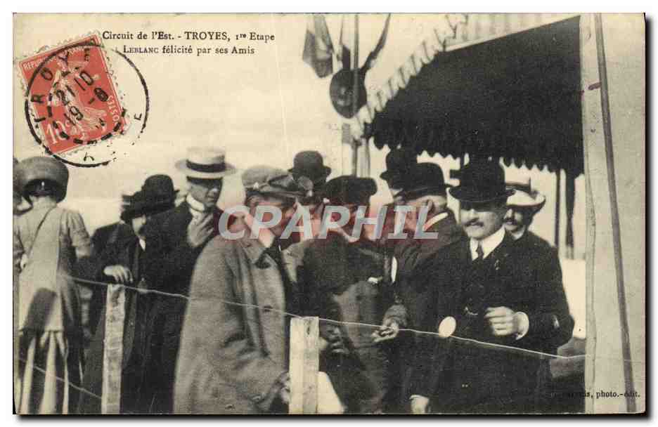 CPA Avion Aviation Troyes 1er etape Leblanc Felicite par ses amis 