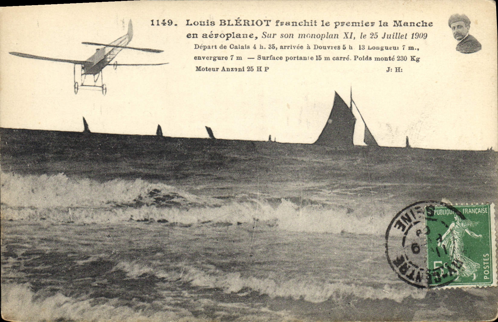 CPA Avion Aviation Louis Bleriot franchit le premier la Manche en aeroplane 