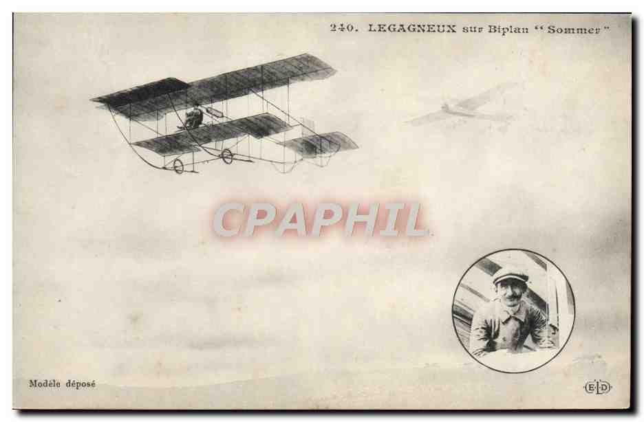 CPA Avion Aviation Legagneux sur biplan Sommer 