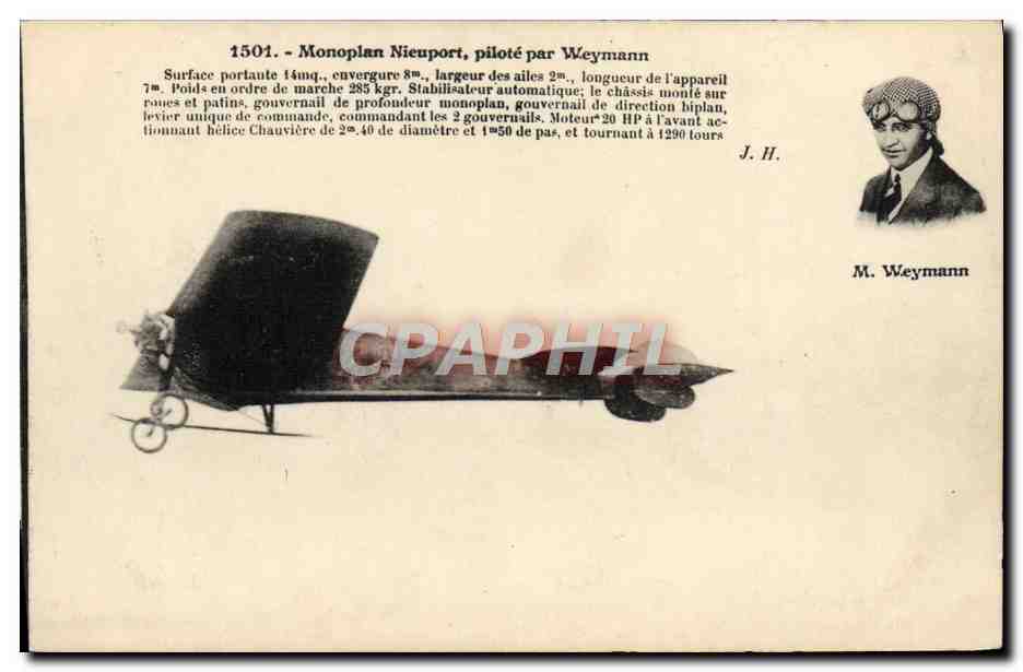 CPA Avion Aviation Monoplan Nieuport pilote par Weymann