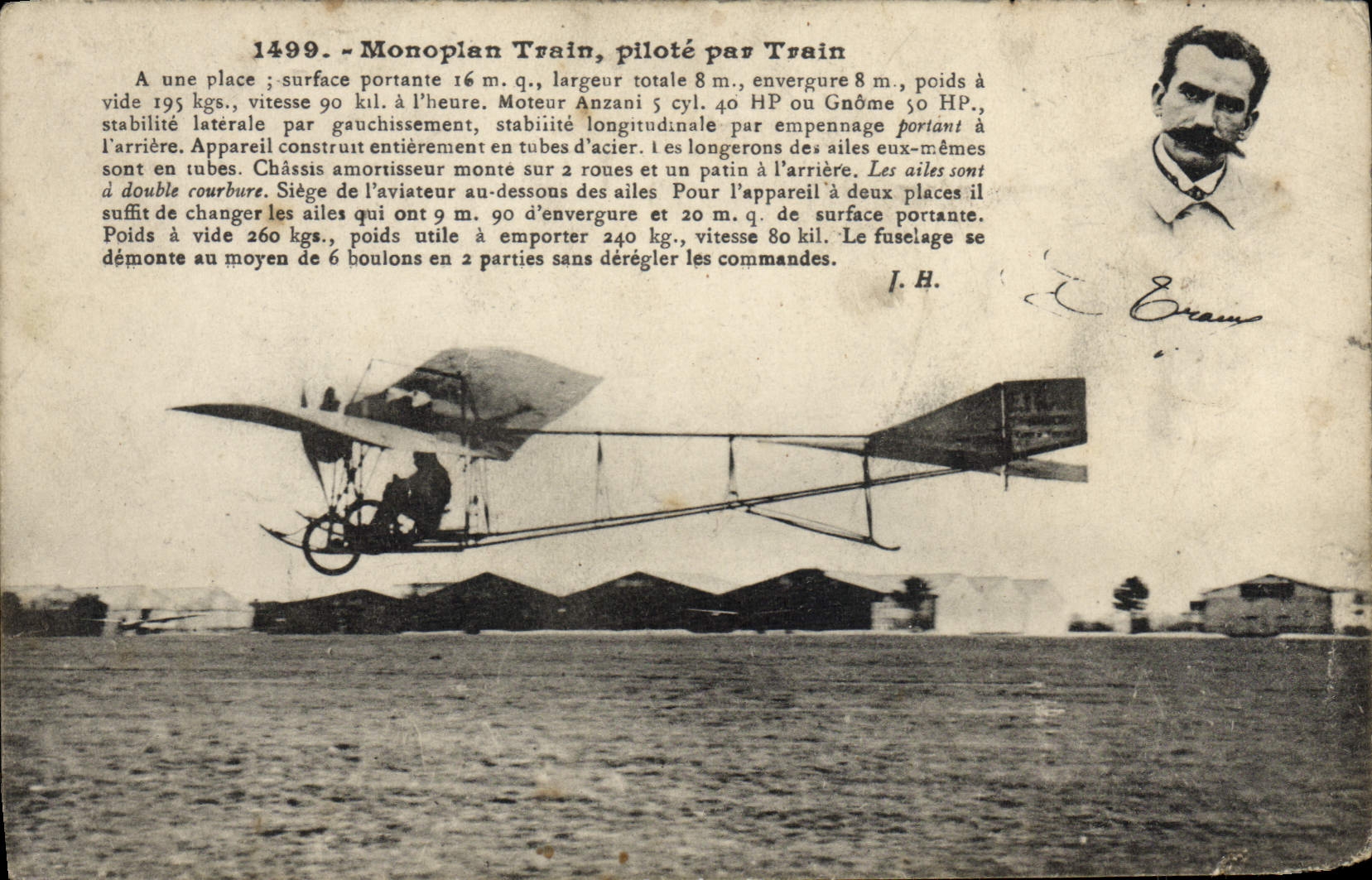CPA Avion Aviation Monoplan Train pilote par Train 