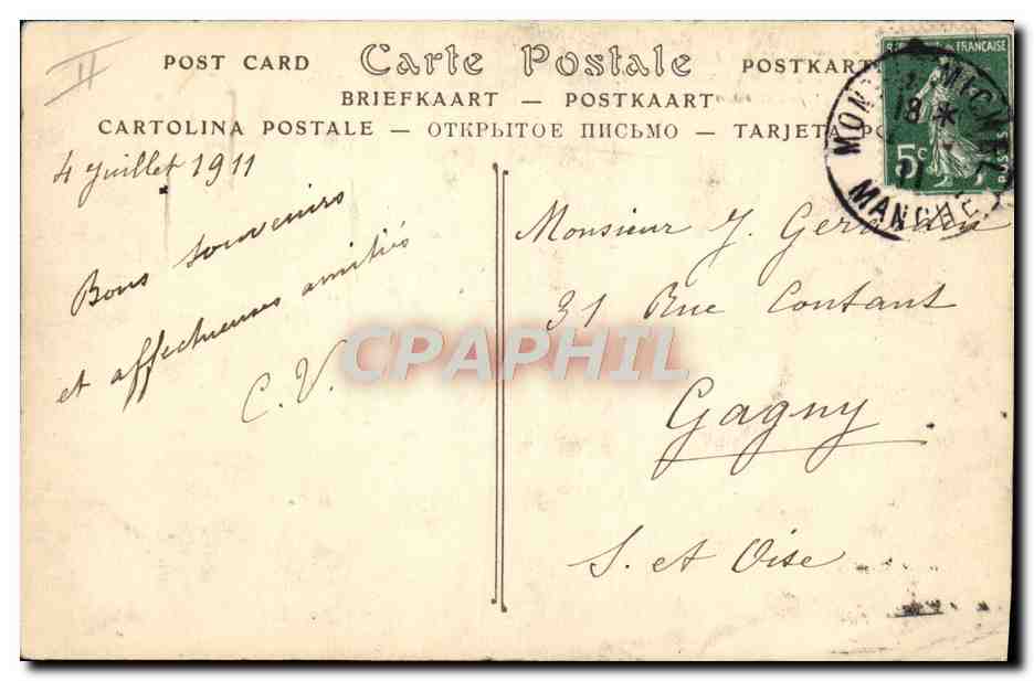 CPA Avion Aviation Forest sur biplan Voisin doublant le premier le Mont Saint Michel 31 juillet 1910 — Rückseite