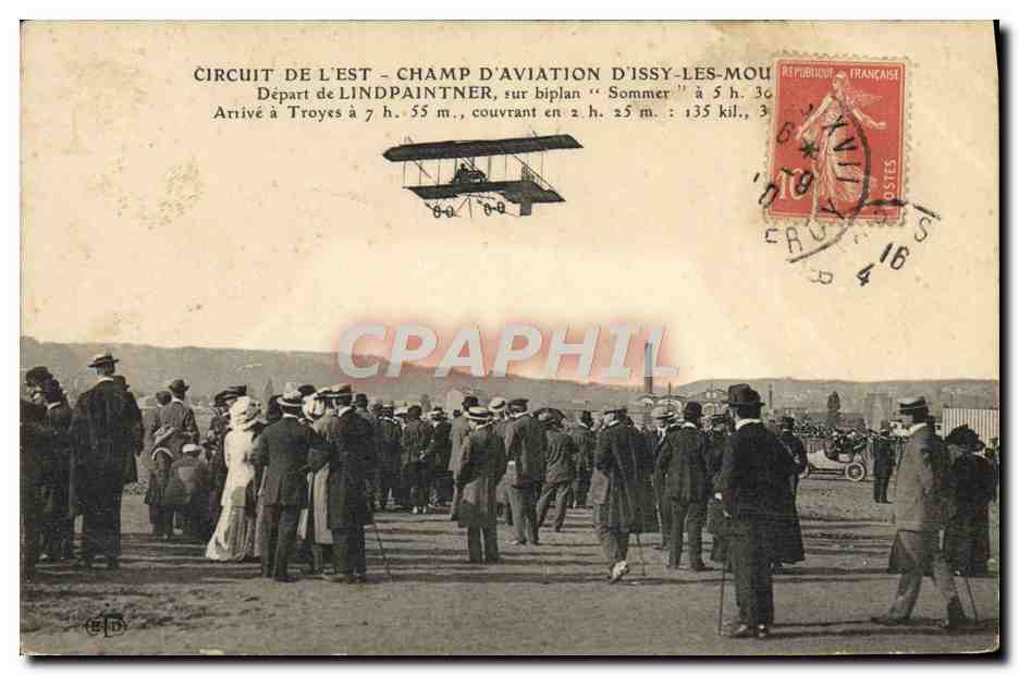 CPA Avion Aviation Circuit de l'Est Champ d'aviation d'Issy les Moulineaux Depart de Lindpaintner