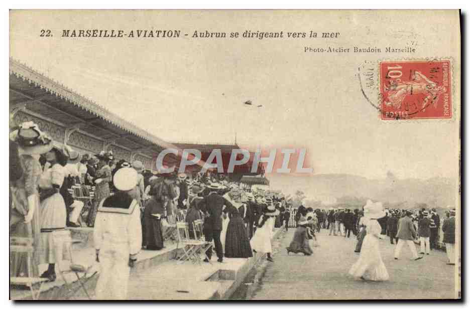 CPA Avion Aviation Marseille Aviation Aubrun se dirigeant vers la mer 
