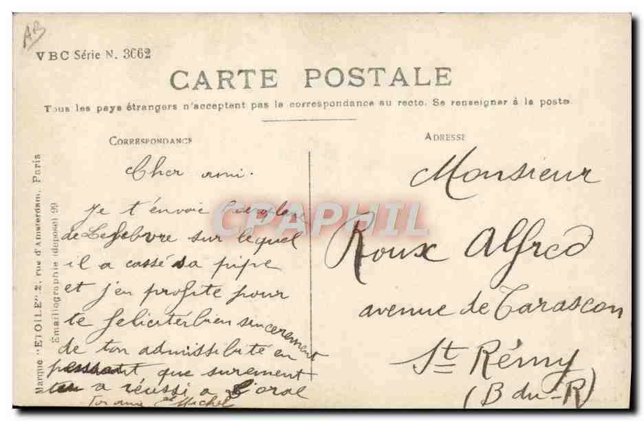 CPA Avion Aviation Lefevre sur monoplan Wright  — Rückseite