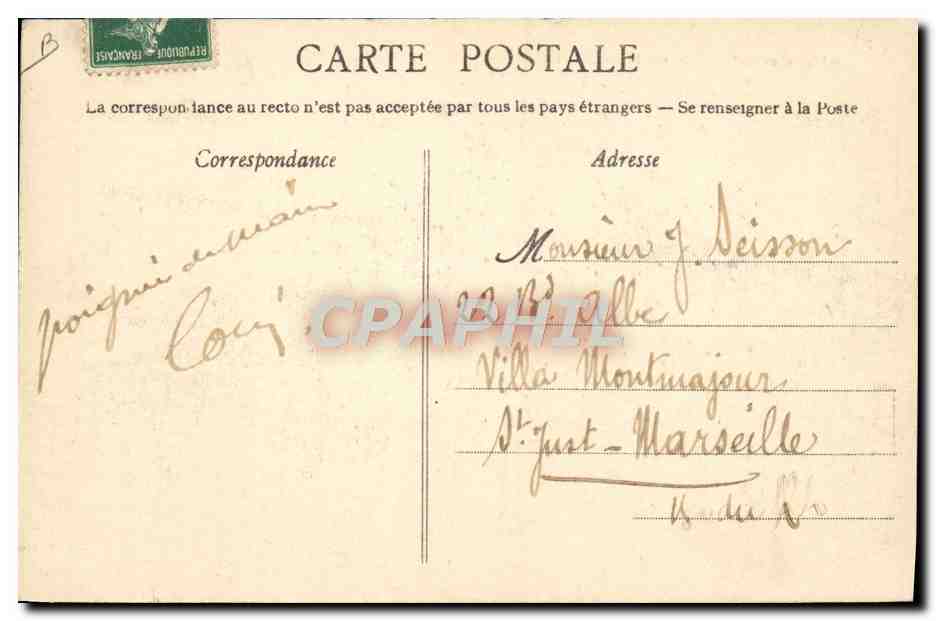 Leutnant BYASSON, auf H. Farman-Doppeldecker — Ansichtskarte mit 5-Cent-Stempel — Rückseite