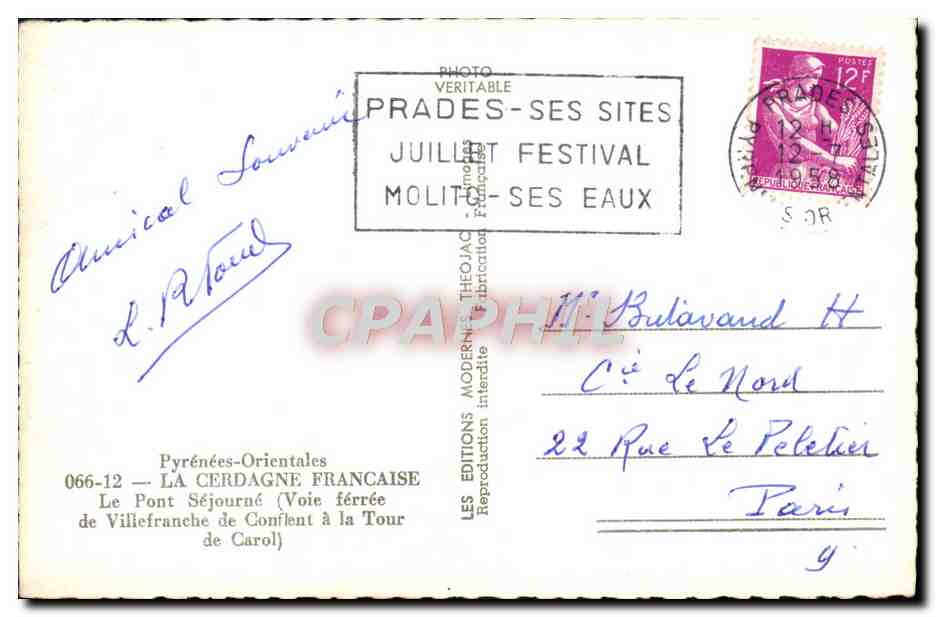 CPM La Cerdagne Francaise Le Pont Sejourne Voie ferree de Villefranche de Confluent a la Tour de Carol — Rückseite